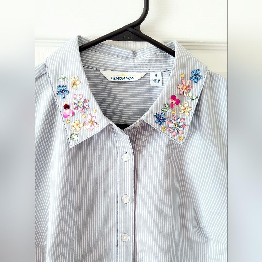 Lemon Way Embellished Striped Poplin Women's Shirt